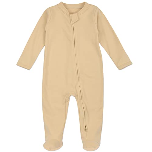 Image of Aablexema Organic Cotton Baby Footie Pajamas with Mittens Newborn Soft Zip Sleeper