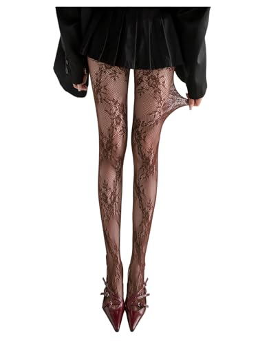 Image of Milumia Women's Floral Lace Tights Y2k Patterned Fishnet Pantyhose Sexy Stockings