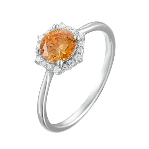 Musihy Anillos de compromiso para mujer, anillo de compromiso clásico de platino 950 con flor citrina y moissanita, Metal, Citrino Moissanita