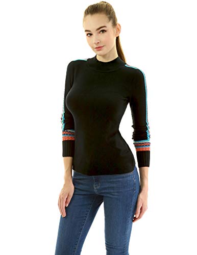 AmélieBoutik Women Mock Neck Fair Isle Trim Long Sleeve Pullover Knit Sweater4