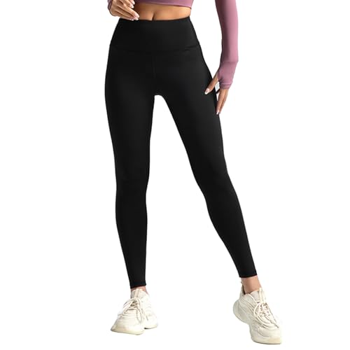 Generic Women's High Waist Hip Lifting Leggings with Built-in Resistance Band, Black, Medium