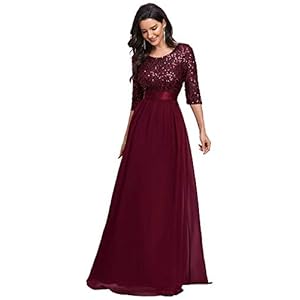 Ever-Pretty Dames elegante ronde hals 3/4 mouwen A-lijn chiffon avondjurken pailletten 00683