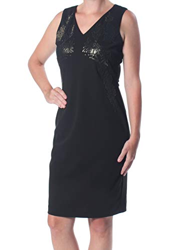 Calvin Klein Womens Embellished V-Neck Sheath Dress Black 10