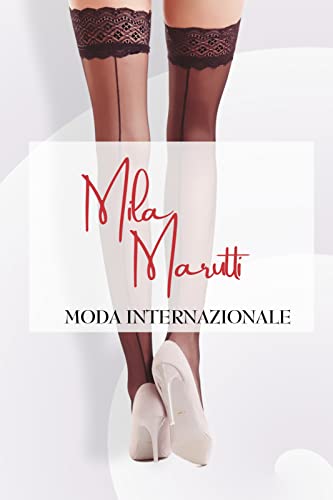 Mila Marutti Back Seam Pantyhose Seamed Black Thigh High Stockings for Women Sheer Thigh Highs Tights - Made in EU - Beige, L