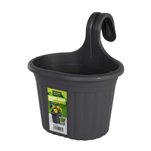 Tildenet Gardenware FBHS20 Balkon-Blumentopf mit integriertem Haken, 22 cm breit, 18 cm hoch, 16 cm, Schwarz