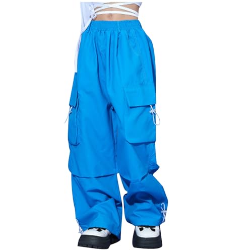 Cargo Pants for Girls Baggy Solid High Elastic Waist Drawstring Jogger Trousers Kids Y2K Parachute Pant with Pockets4