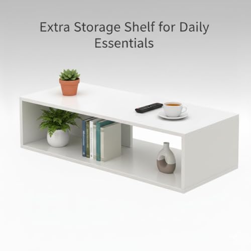 Image of FURLAY Aura Engineered Wood Coffee Table, Minimalist Matte White Coffee Table - 80cm Center Table with Asymmetrical Open Storage & Sleek Geometric Design for Living Room or Office (FWTC5-White)