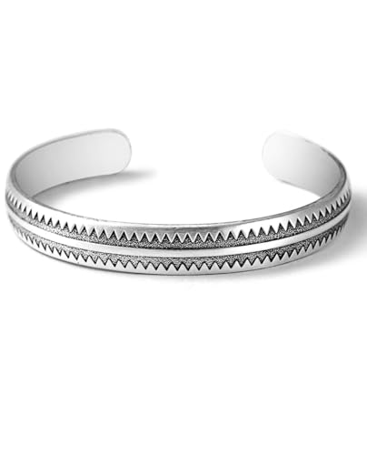 Solid Pure Silver Mens Bracelets | S925 Understated Bracelet | Fine Men's Open Bangle | Men Jewelry Gift (Shark Sawtooth)