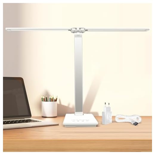 Lámparas de Escritorio para la Oficina en Casa, Lámpara LED de Doble Cabezal, Control Táctil de Brillo y Temperatura de Color Ajustable, Puerto USB de Carga