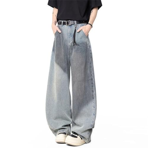 Men Jeans Dirty-Dying Contrast Color Washing Design Bottom Straight Leg Denim Pants3