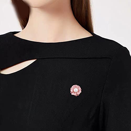 Image of Women Camellia Flower Pearl Enamel Brooch Pins for Ladies Jewelry Fashion