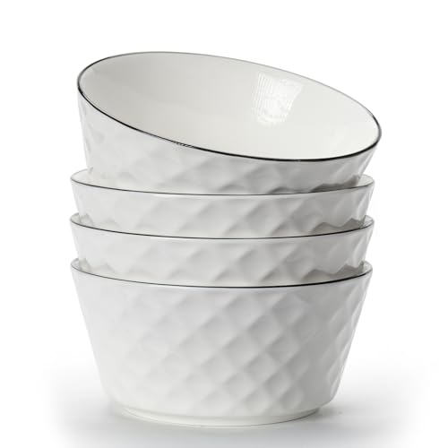 TuYines Juego de 4 cuencos para cereales, cuencos de postre de cerámica, cuenco de desayuno, cuenco blanco de cerámica, cuencos para servir de 700 ml, ideales para helado, sopa, pasta, ensalada