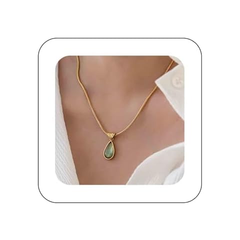 Dervivea Green Peridot Teardrop Necklace Cover
