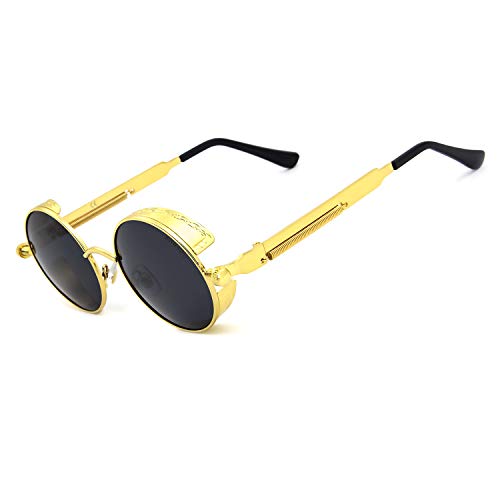 Image of RONSOU Steampunk Style Round Vintage Polarized Sunglasses Retro Eyewear UV400 Protection Matel Frame