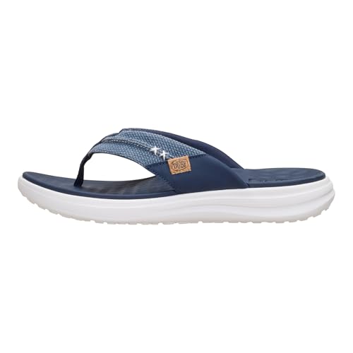 HEYDUDE Mens Finn Flip Braided Sandal Navy Size 10 | Lightweight Travel Ready Flip Flop with Contoured EVA Footbed
