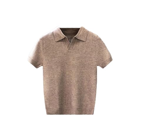 Men's Casual Turn-Down Collar Slim Fit Solid Color Short Sleeve Knitted Pullover Sweater