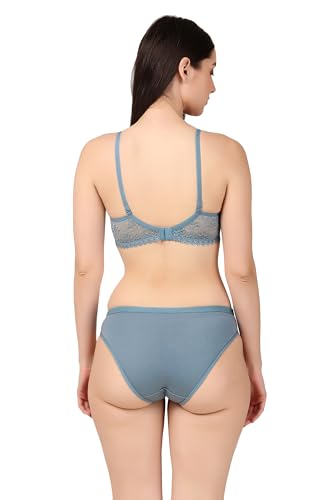 Image of Women's Cotton Lace Lingerie Set | Padded Wire-Free Comfort Bra & Panty Combo | Everyday Essentials in Nude