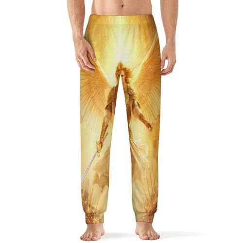 God An-gels Holding Swords Men's Pajamas Pants Lightweight Sleep Lounge Pant Pjs Bottoms Casual Sleepwear