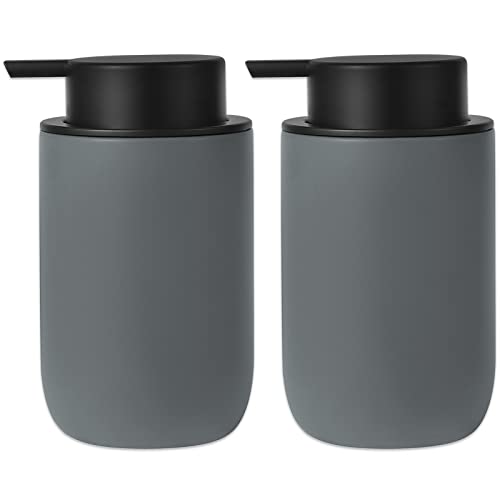 Image of Hand Soap Dispenser for Bathroom Decro, Ceramic Liquid Pump Bottles Refillable Dish Dispenser for Kitchen Farmhouse Colleage Dorm, Matte Grey 2 Pack