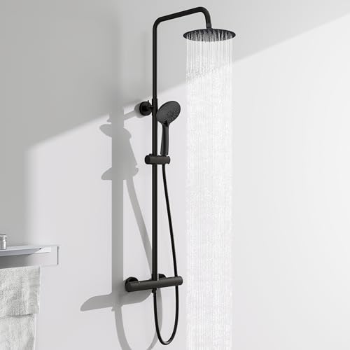 AICA Ensemble de Colonne de Douche Thermostatique pour Salle de Bain, Robinet de Douche Thermostatique en laiton, 3 Modes de Pulvérisation, Chromé, noir,Hauteur...