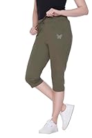CUPID Women's Cotton Capri, 3/4 Sports n Casual, Night Short Knee Length Half Pant_Olive_XXL
