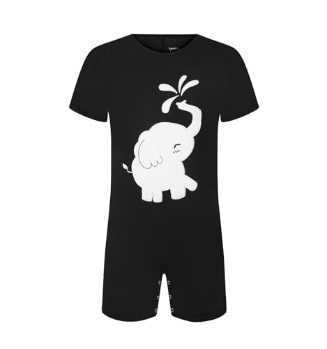 Mens Cotton Onesie Short Sleeve Bodysuit One Piece Pajamas Crotch Snap Shirt Elephant Embroider Romper