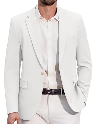 COOFANDY Blazer pour Homme Sportif Décontracté Veste De Costume à 1 Bouton pour Homme Business Casual Blanc M