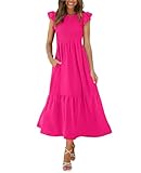 OFEEFAN Maxi Dresses for Women 2025 Summer Dresses Wedding Guest Baby Shower Dress Date Outfits Hot Pink M