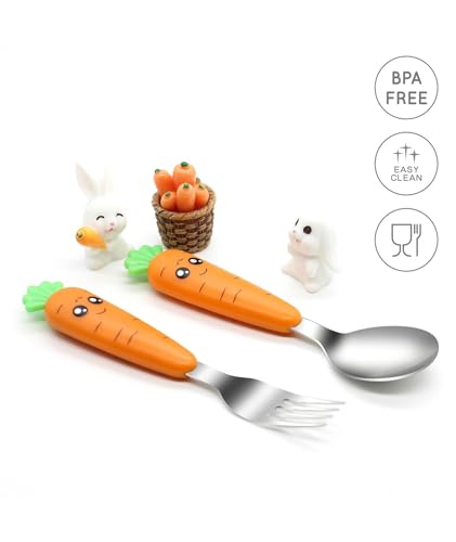 Image of 2 Pcs Spoons and Forks Set, Spoon for Kids, Kids Spoon and Stainless Steel Silverware Kid Flatware Sets Travel Cutlery Set