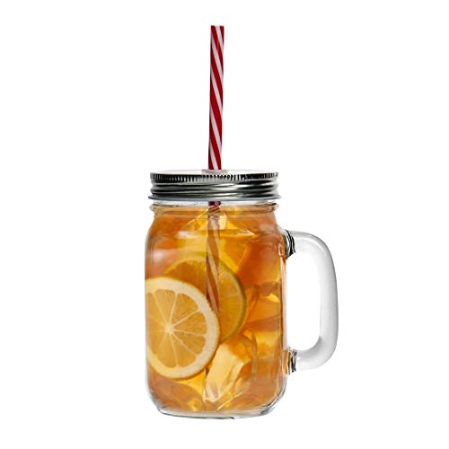 Rink Drink Drinking Mason Jars with Lids and Reusable Straw - Pack of 4-450ml Glass Drinking Jar Mugs with Handles and Screw Top for Overnight Oats, Smoothies, Cocktails, Drinks - Image 6