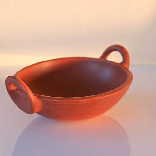 Image of SWADESHI BLESSINGS Exclusive Range Unglazed Clay /Mitti /Earthen Kadai for Cooking, 1.8Liters (with Natural Firing Shade & Mirror Shine) + Free ASH for Cleaning (Red)