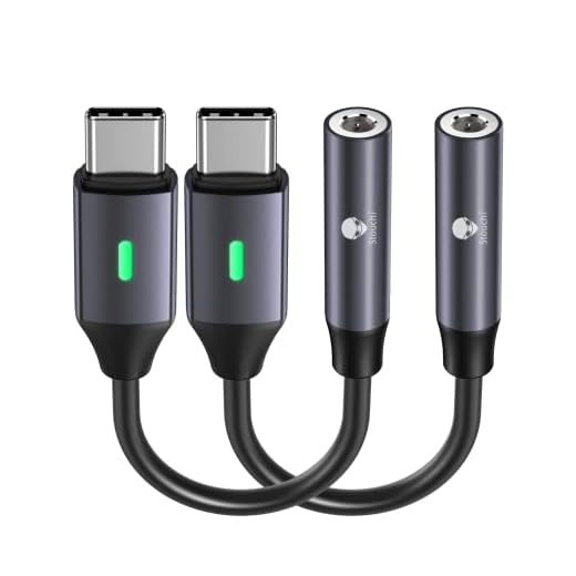 Stouchi USB C to 3.5mm Dongle Adapter (2 Packs), Type C Headphone Audio Jack Cable Cord Hi-Fi DAC Chip for Pixel 7/6a/6,iPad Mini 6/ Air 5th, Samsung Galaxy S22 S21 Plus Ultra Z Flip Note 20 -Grey