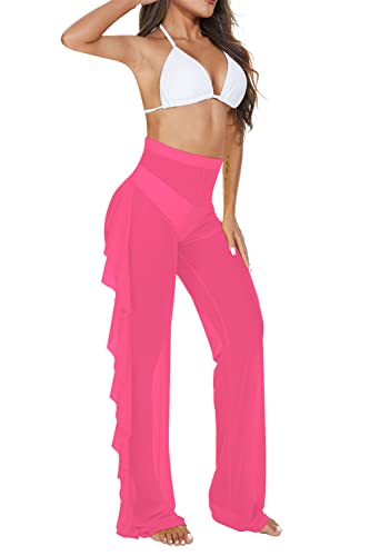 Image of Jumppmile Women's Ruffle Sheer Mesh Swimwear Bikini Cover Up Pants See Through
