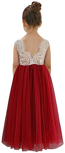 Image of 2Bunnies Girl Peony Lace Back A-Line Straight Tutu Tulle Party Flower Girl Dress