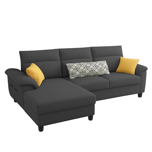 Image of Casaliving Seams LHS 4 Seater L Shape Sofa for Living Room (Black Fabric) Premium Fabric Sofa