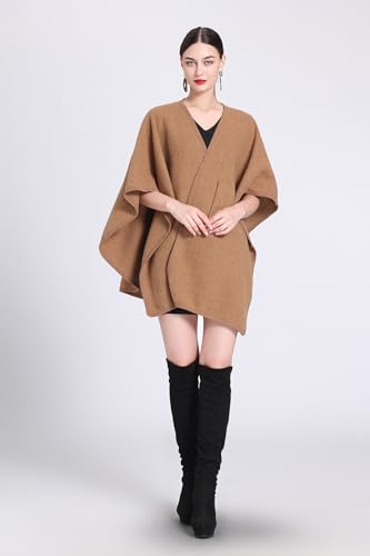 Huralona Women's Open/Cross Front Cardigan Shawls Wrap Solid Color Poncho Ruana Cape Plus Size Knit Wraps for Fall Winter2