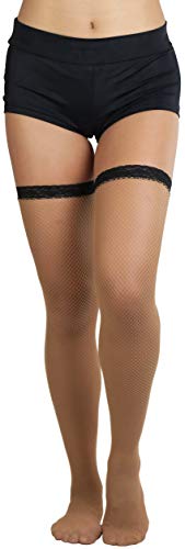 Image of ToBeInStyle Women's Fine Classic Fishnet Thigh High Stretch Nylon Novelty Stockings
