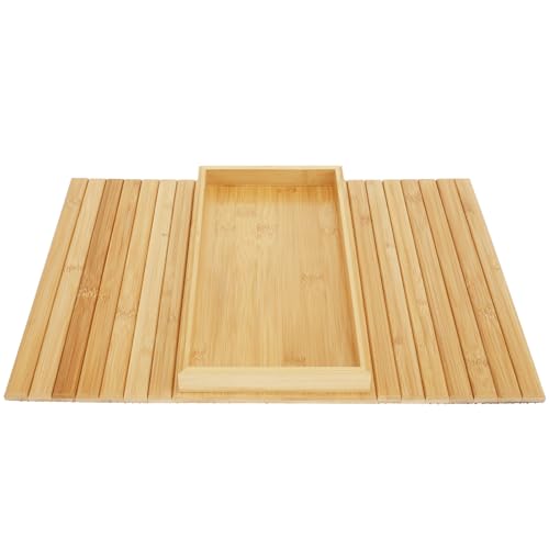Bandeja de bambú natural para reposabrazos de sofá, soporte flexible para tazas de café para aperitivos, teléfonos y mandos a distancia, perfecto para nización y comodidad del sofá