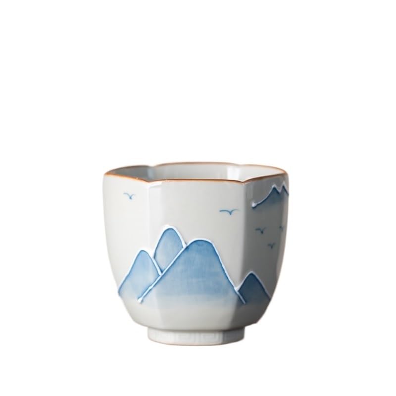 Kaffeetasse für Restaurant, Haupttasse mit handbemalter Landschaft, unter Glasur, Keramik-Teetasse Kung Fu, einfache Tasse für Zuhause, Kaffeetasse für heiße und kalte Getränke (A)