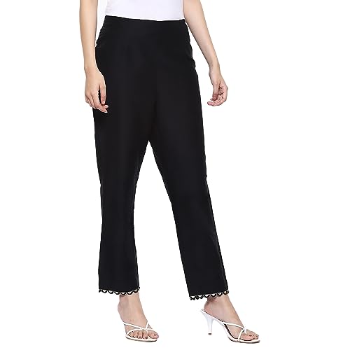 Image of BIBA Women Polyester Slim Dyed Pants