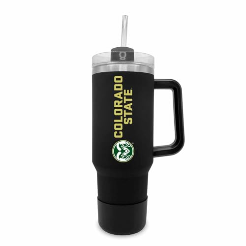 Image of Campus Colors College & University 40 oz Travel Tumbler With Handle - Dual Option Lid With Straw - Vacuum Insulated Stainless Steel (Colorado State Rams - Black)