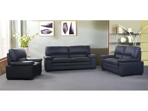 Vente-unique-Couchgarnitur Leder 3+2+1 - Büffelleder - Schwarz - Mimas
