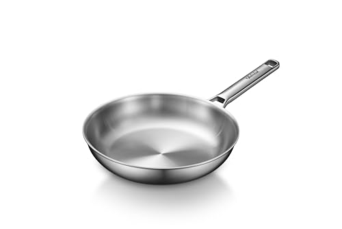 Image of Stainless Steel Frying Pan with Stainless Steel Handle,12 Inch Tri-Ply Stainless Steel Skillet,Brushed Steel Pan for Cooking,Dishwasher and Oven Safe,Induction&All Stove Compatible
