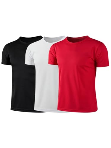 3 Pack Youth Athletic Shirts for Boys Short Sleeve Sport T Shirt Dry Fit Athletic Performance Running Sweatshirt