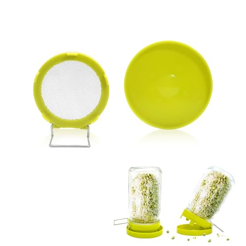 Wide Mouth Mason Jar Sprouting Kit with Sprouting Lids and Drainage Tray - Ideal for Bean, Alfalfa Sprouts and Microgreens, Vertical and Angled Placement Support(Two lids and two drip trays)‼️missing 1 lid and 1 drip tray‼️