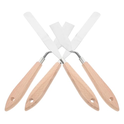 Toyvian 4 Raspadores para Pintura al Óleo y Acuarela Mango de Madera Espátulas de Acero Inoxidable para Mezclar Colores Herramienta Artística para Artistas y Estudiantes Set de 4