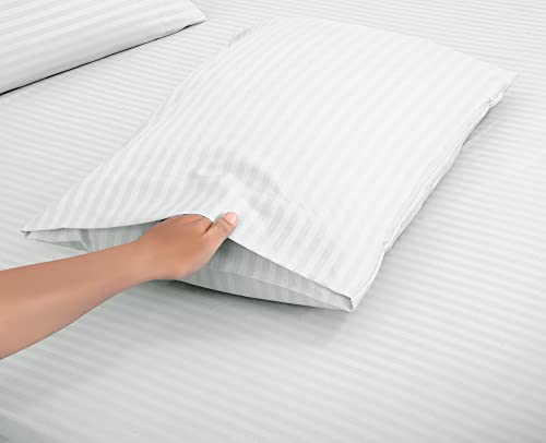 Image of ROYALE LINENS 3 Piece Twin XL Sheets Set - Soft Brushed 1800 Microfiber - 1 Fitted, 1 Flat Sheet, 1 Pillow case - Wrinkle Free & Fade Resistant - Hotel Luxury Bed Sheets (Stripe White, Twin XL)