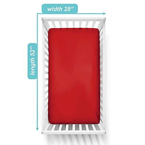 Image of TL Care Supreme 100% Natural Cotton Fitted Crib Sheet 52 inch x 28 inch, Enhanced Thickness for Soft, Breathable & Hypoallergenic Jersey Comfort, Red, Neutral for Boys & Girls
