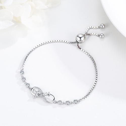 Faith/Jesus Bracelet for Women 925 Sterling Silver Infinity Love Adjustable Bracelets Christian Religious Bracelet Jewelry Birthday Graduation Gifts for Friend Her Daughter2