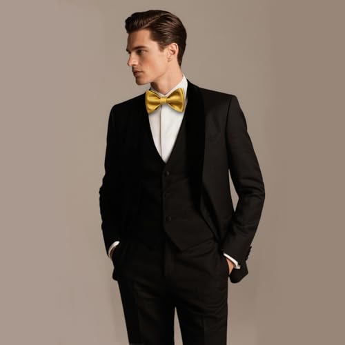 Image of DiBanGu Solid Color Bow Ties for Men Formal Satin Self Tied Bowtie with Lapel Pin Pocket Square Cufflinks for Wedding Party